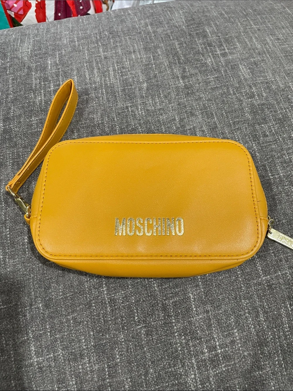 Moschino Mustard Yellow Leather Wristlet Pouch